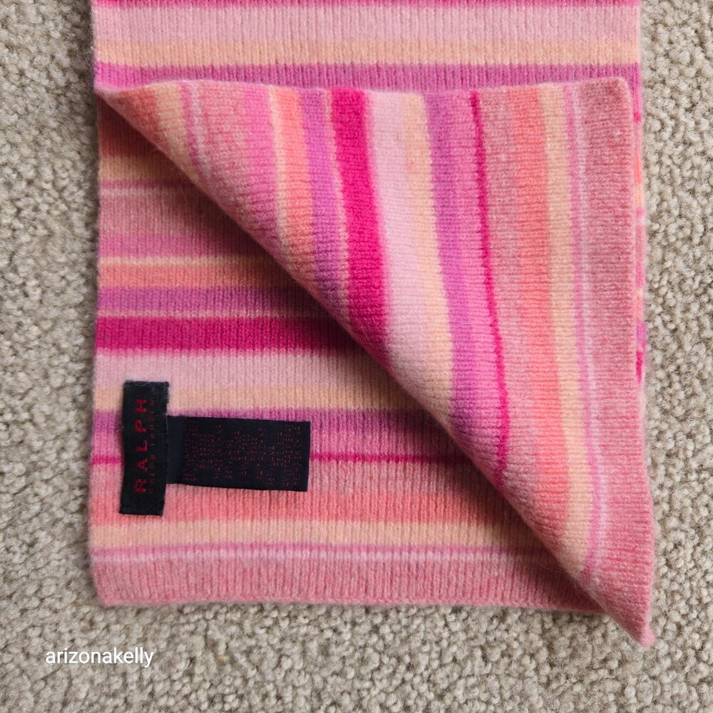 Ralph Lauren Wool Knit Scarf Pink Stripes - Picture 5 of 9